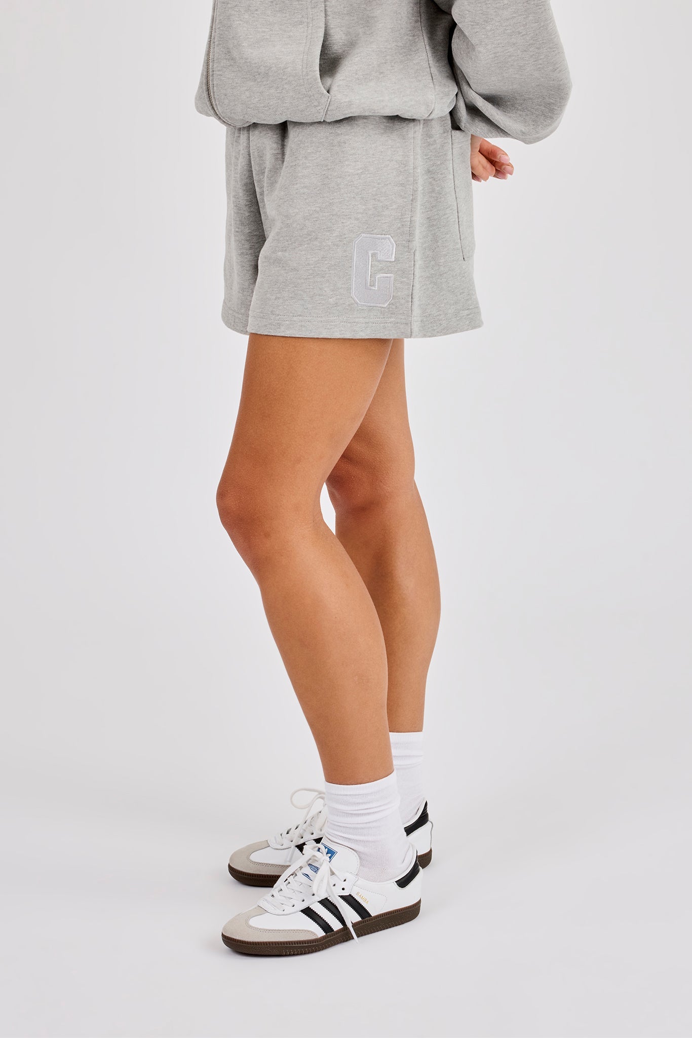 Embroidered C Short - Grey Marl